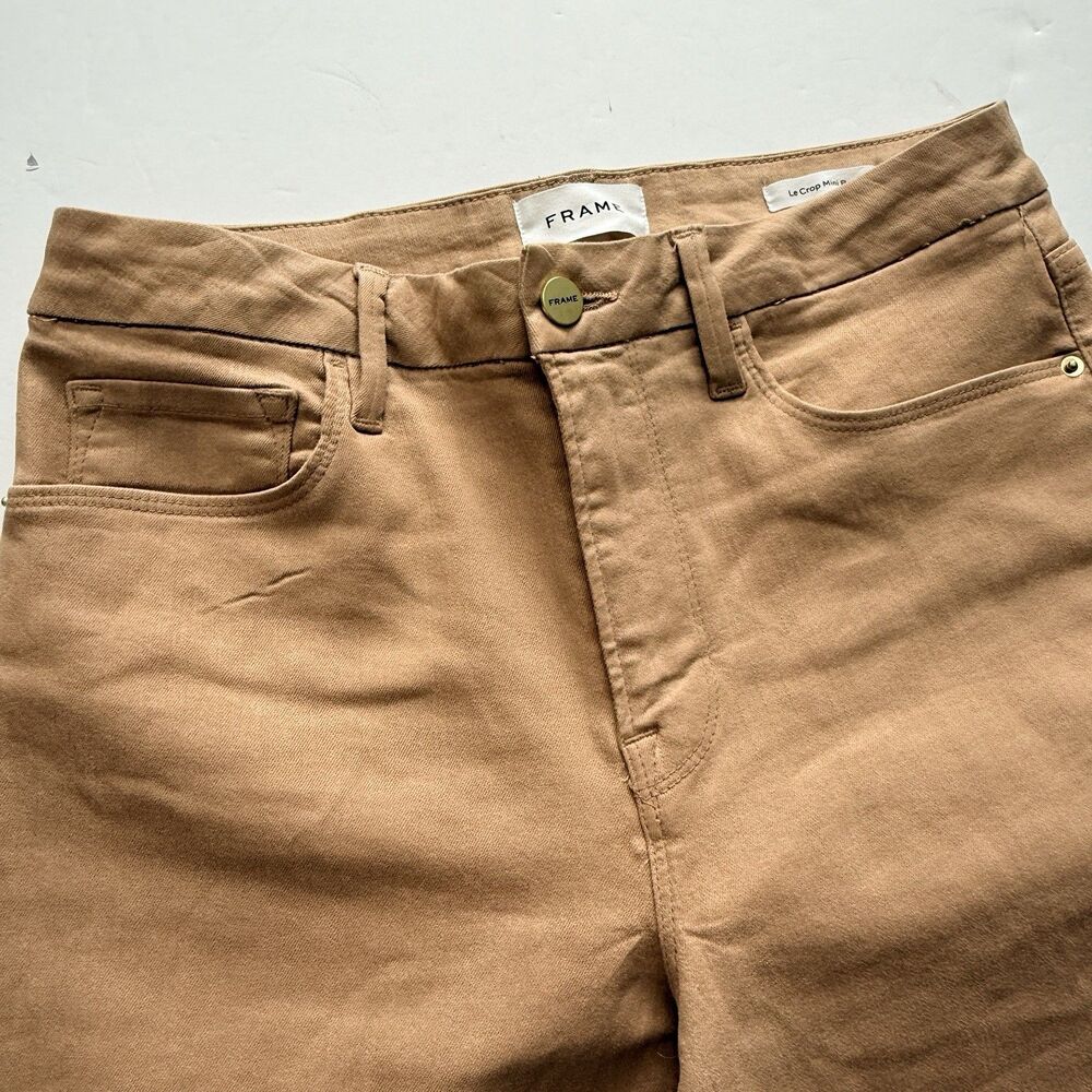 Frame Denim Le Crop Mini Boot Cut Jeans 30X26 Coated Toasted Almond Suede-Like